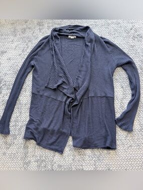 Velvet by Graham & Spencer Navy Blue Waffle Knit Drape Front Cardigan Size Med